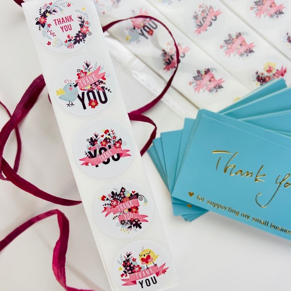 Thank You Stickers. Wildflower Bird Pink Ribbon. Shipping Stickers. 200 Pieces - Picture 3 of 8
